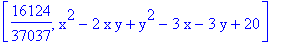 [16124/37037, x^2-2*x*y+y^2-3*x-3*y+20]